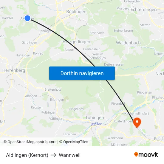 Aidlingen (Kernort) to Wannweil map
