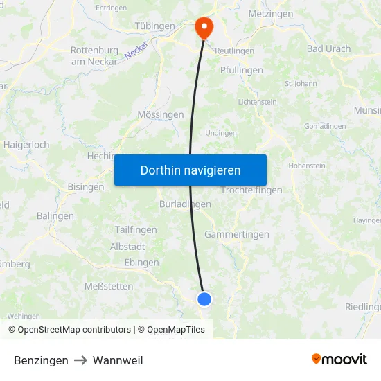 Benzingen to Wannweil map