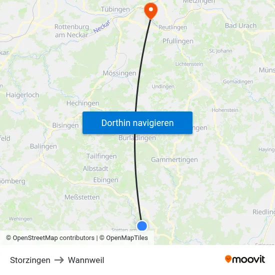 Storzingen to Wannweil map