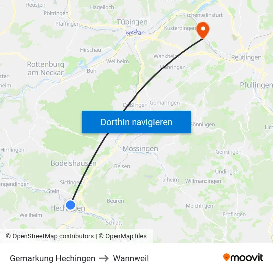 Gemarkung Hechingen to Wannweil map