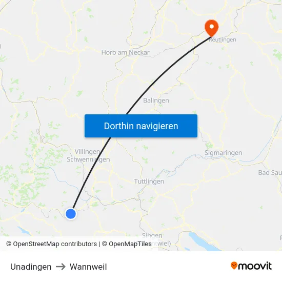 Unadingen to Wannweil map