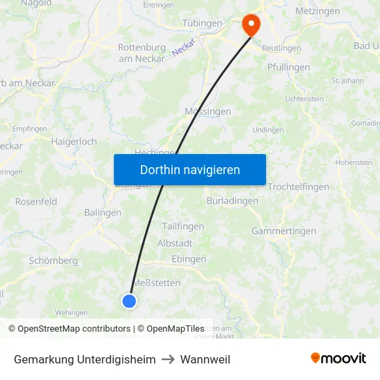 Gemarkung Unterdigisheim to Wannweil map
