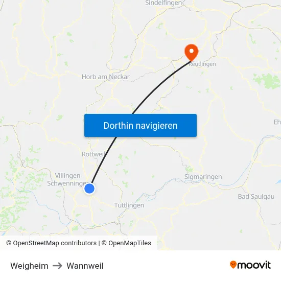 Weigheim to Wannweil map