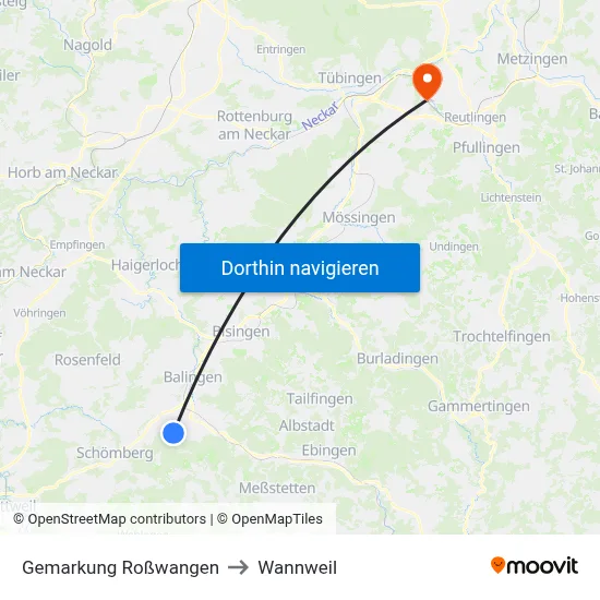 Gemarkung Roßwangen to Wannweil map