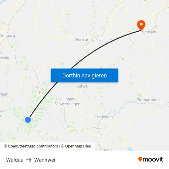 Waldau to Wannweil map