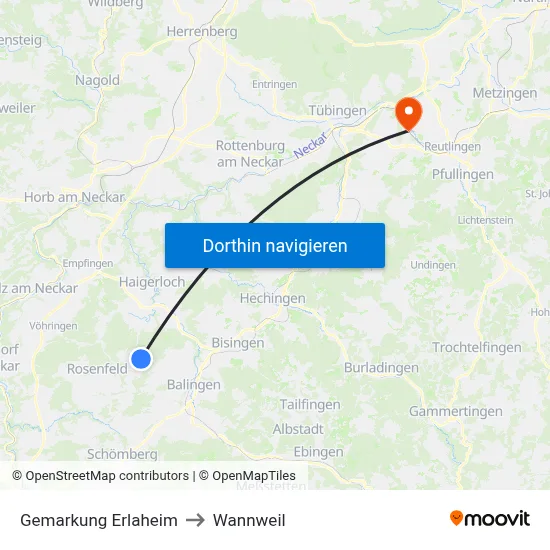 Gemarkung Erlaheim to Wannweil map