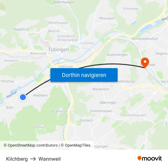Kilchberg to Wannweil map