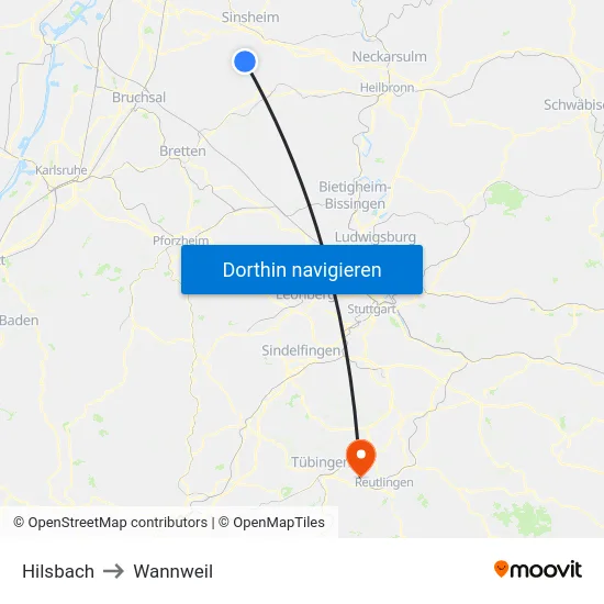 Hilsbach to Wannweil map
