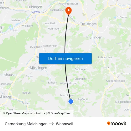 Gemarkung Melchingen to Wannweil map