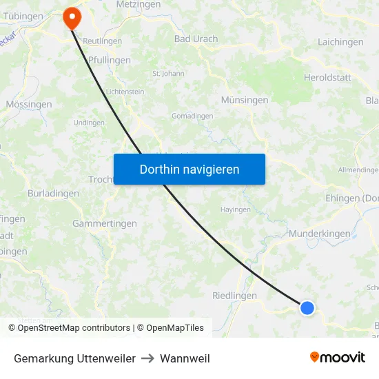 Gemarkung Uttenweiler to Wannweil map