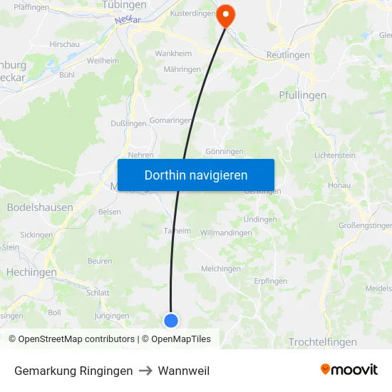 Gemarkung Ringingen to Wannweil map