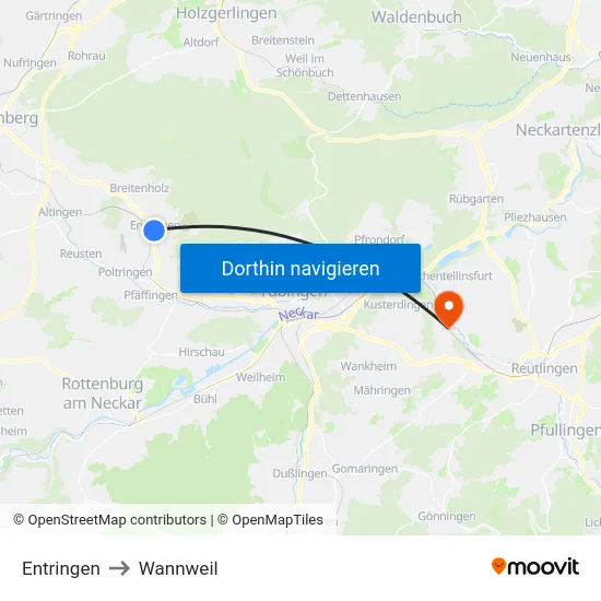 Entringen to Wannweil map