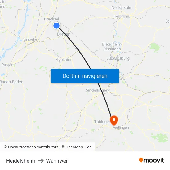 Heidelsheim to Wannweil map