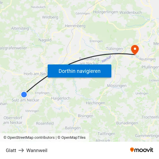 Glatt to Wannweil map