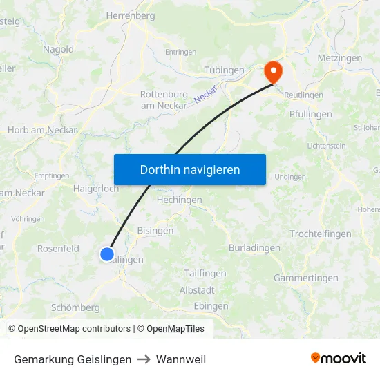 Gemarkung Geislingen to Wannweil map