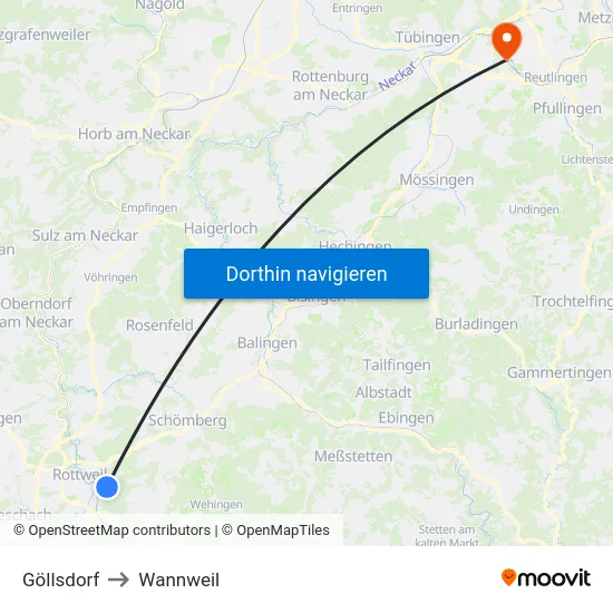 Göllsdorf to Wannweil map