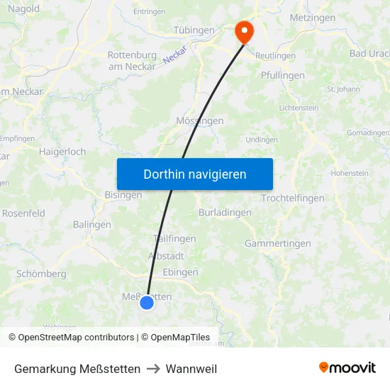 Gemarkung Meßstetten to Wannweil map