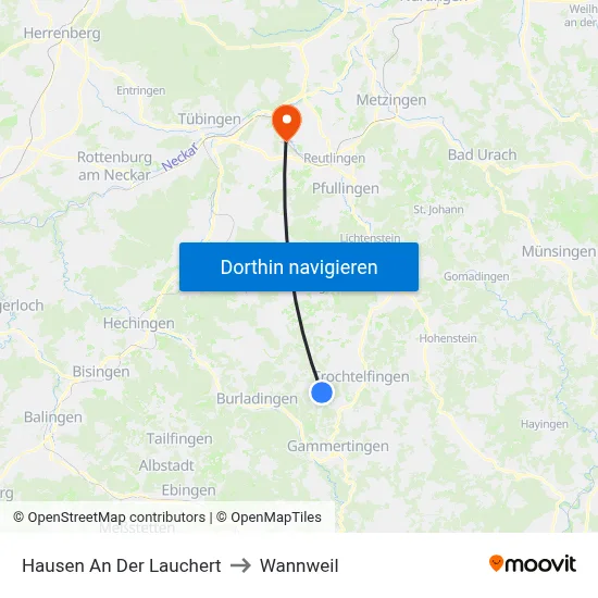 Hausen An Der Lauchert to Wannweil map