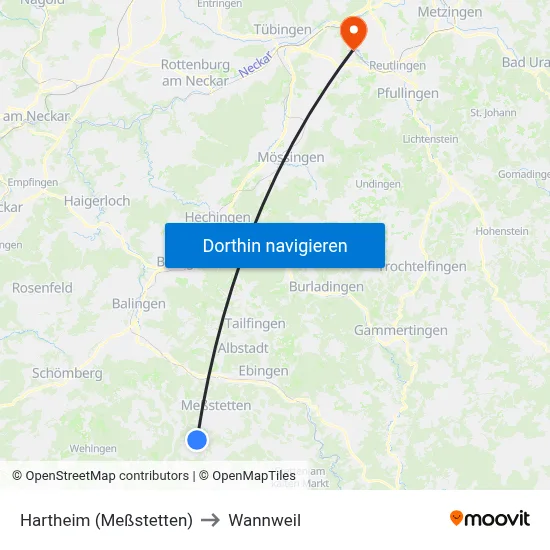 Hartheim (Meßstetten) to Wannweil map