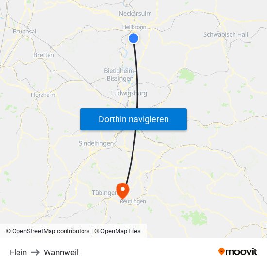 Flein to Wannweil map