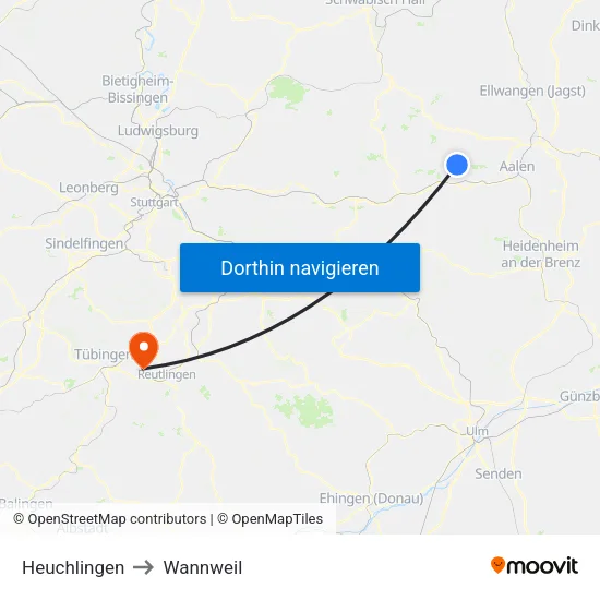 Heuchlingen to Wannweil map