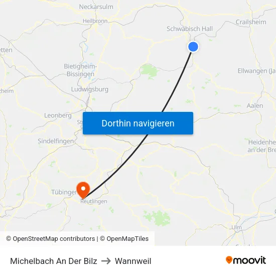 Michelbach An Der Bilz to Wannweil map
