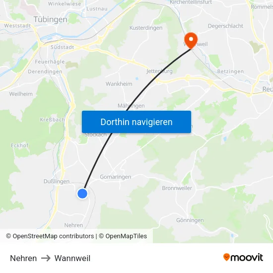Nehren to Wannweil map