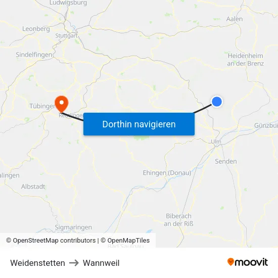 Weidenstetten to Wannweil map
