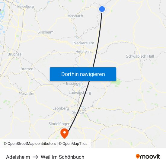 Adelsheim to Weil Im Schönbuch map