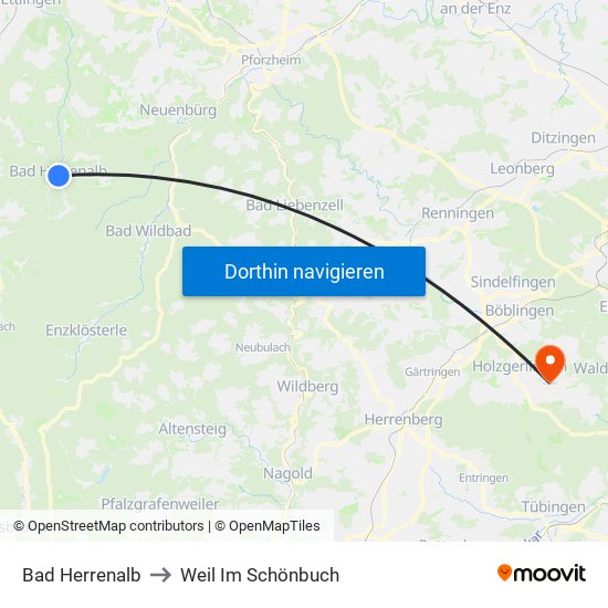 Bad Herrenalb to Weil Im Schönbuch map