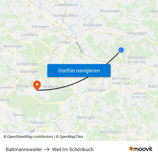 Baltmannsweiler to Weil Im Schönbuch map