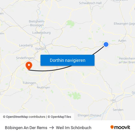 Böbingen An Der Rems to Weil Im Schönbuch map