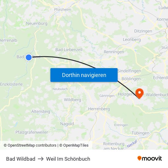 Bad Wildbad to Weil Im Schönbuch map