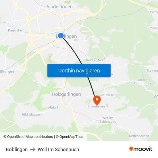 Böblingen to Weil Im Schönbuch map