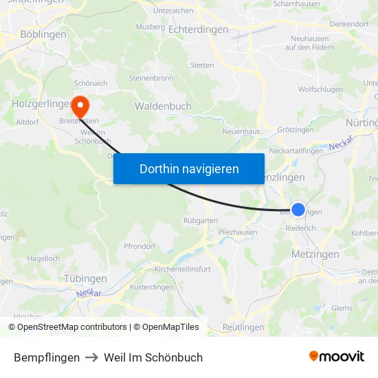 Bempflingen to Weil Im Schönbuch map