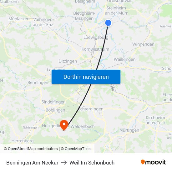 Benningen Am Neckar to Weil Im Schönbuch map