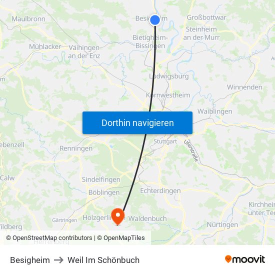 Besigheim to Weil Im Schönbuch map