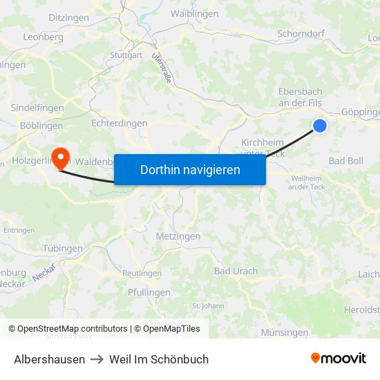 Albershausen to Weil Im Schönbuch map