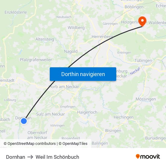 Dornhan to Weil Im Schönbuch map