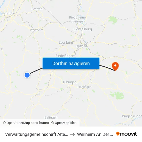 Verwaltungsgemeinschaft Altensteig to Weilheim An Der Teck map