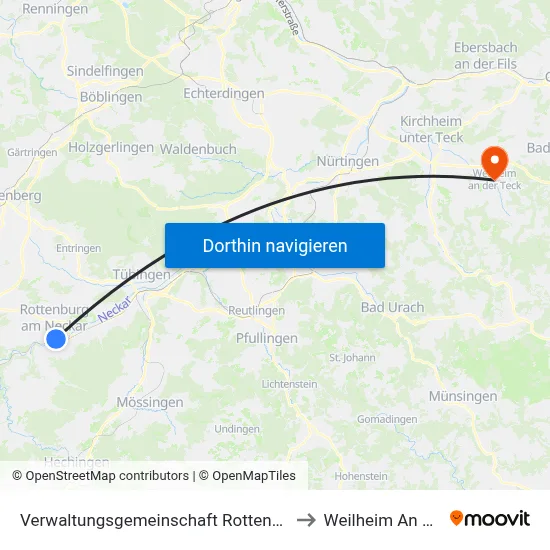 Verwaltungsgemeinschaft Rottenburg am Neckar to Weilheim An Der Teck map