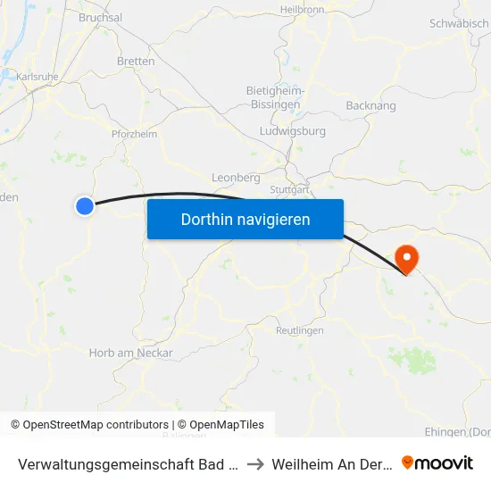 Verwaltungsgemeinschaft Bad Wildbad to Weilheim An Der Teck map