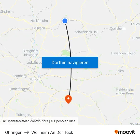 Öhringen to Weilheim An Der Teck map