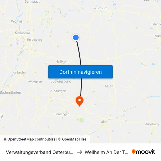 Verwaltungsverband Osterburken to Weilheim An Der Teck map