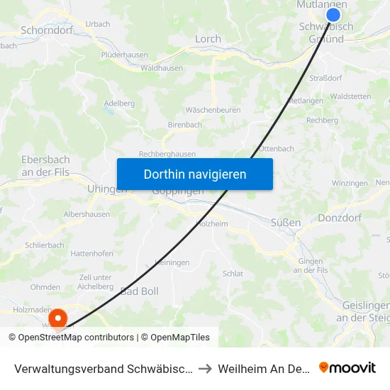 Verwaltungsverband Schwäbischer Wald to Weilheim An Der Teck map