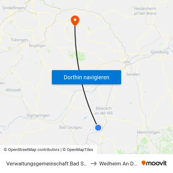 Verwaltungsgemeinschaft Bad Schussenried to Weilheim An Der Teck map