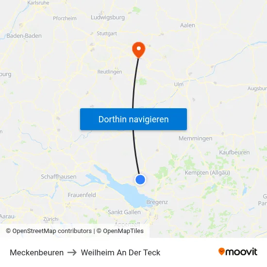 Meckenbeuren to Weilheim An Der Teck map