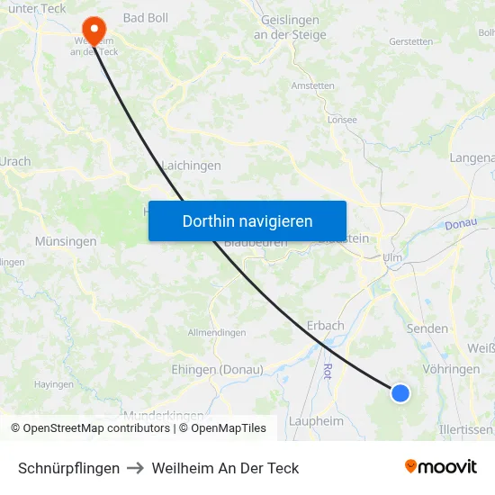 Schnürpflingen to Weilheim An Der Teck map