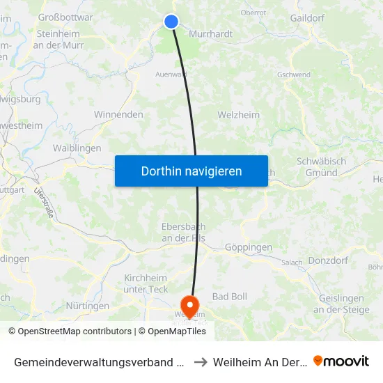 Gemeindeverwaltungsverband Sulzbach to Weilheim An Der Teck map