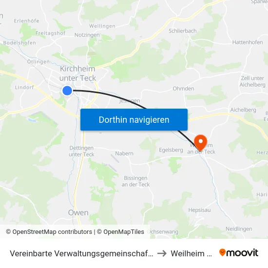 Vereinbarte Verwaltungsgemeinschaft Der Stadt Kirchheim Unter Teck to Weilheim An Der Teck map